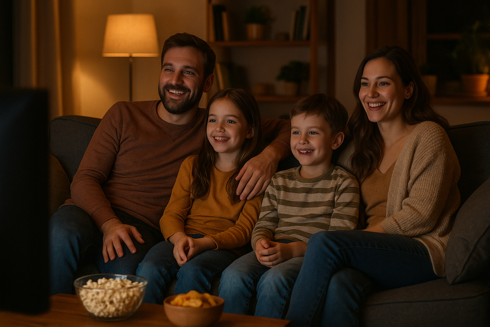 A family watching TV